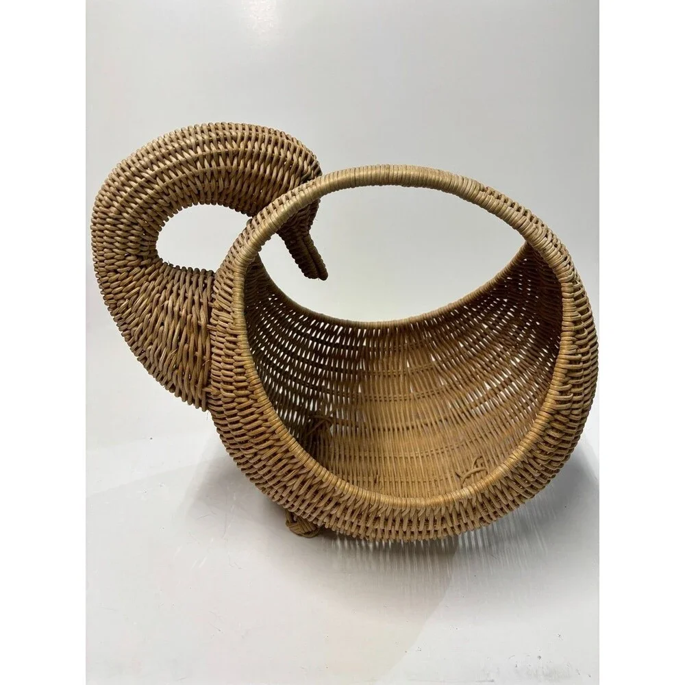 Vintage Wicker Rattan Swan Goose Basket Handwoven Bird Cottage Boho Decor